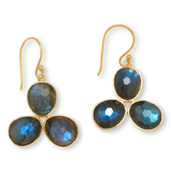 HSN Goldtone Faceted Cabochon Triple-stone Drop Earrings,