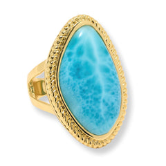 Connie Craig Carroll Goldtone Larimar Rope Detail Statement Ring, Size 9
