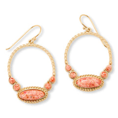 GemHues Composite Coral Bronze Rope Detail Hoop Earrings