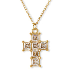 Absolute Stainless Steel Goldtone Cross Drop Necklace, 16"