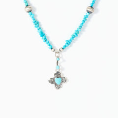 Chaco Canyon Sterling Silver Beaded Turquoise "Cross" Charm Necklace, 18"