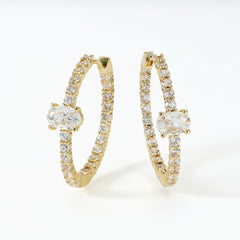 Absolute Brass Goldtone Inside-Outside CZ Hoop Earrings