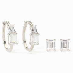 Absolute Brass Silvertone Emerald-Cut Duet Earring Set