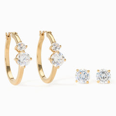Absolute Brass Goldtone Round-Cut Duet Earring Set