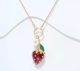 Patricia Nash Red-Worn Strawberry Pendant Gold Tone Necklace