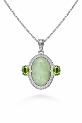 Jade of Yesteryear Green Jade Peridot Pendant 18" Chain Sterling Silver
