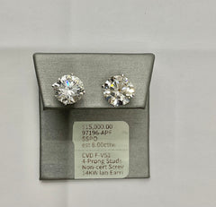 97196 - 14K WG Lab 4 prong studs screw 8.0cttw ($15,000)