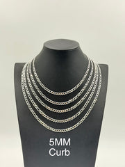 925 Sterling Silver Curb Chain Necklace 5mm 24" Italy