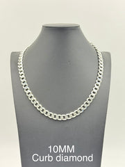 925 Sterling Silver Curb DC Chain Necklace 10mm 24" Italy