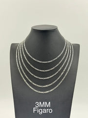 925 Sterling Silver Figaro Chain Necklace 3mm 16" Italy