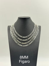 925 Sterling Silver Figaro Chain Necklace 8mm 18" Italy
