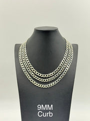 925 Sterling Silver Curb Chain Necklace 9mm 20" Italy