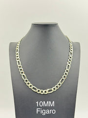 925 Sterling Silver Figaro Chain Necklace 10mm 24" Italy