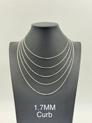925 Sterling Silver Curb Chain Necklace 1.7mm 22" Italy
