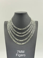 925 Sterling Silver Figaro Chain Necklace 7mm 16" Italy