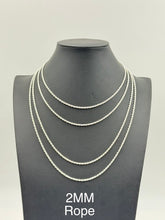 925 Sterling Silver Rope Chain Necklace 2mm 16" Italy