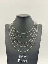 925 Sterling Silver Rope Chain Necklace 1mm 16" Italy
