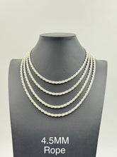 925 Sterling Silver Rope Chain Necklace 4.5mm 16" Italy