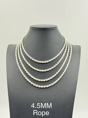 925 Sterling Silver Rope Chain Necklace 4.5mm 16" Italy