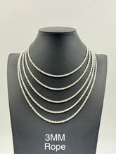 925 Sterling Silver Rope Chain Necklace 3mm 16" Italy