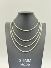 925 Sterling Silver Rope Chain Necklace 3.5mm 16" Italy