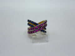 Rarities Sterling Silver Goldclad Multi-gemstone Crossover Ring, Size 7