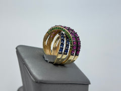 Rarities Sterling Silver Goldclad Multi-gemstone Crossover Ring, Size 7