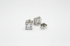 Absolute Sterling Silver 10MM Solitaire Princess-cut Stud Earrings,