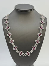 Duhaas Sterling Silver 925 Clover Chain Necklace 24” | 18mm Wide | DEF VVS Moissanite ~60 CTW | 97.4g Solid Silver | Luxury Ruby Red Marquise Cz's | Iced Floral Link Statement Necklace