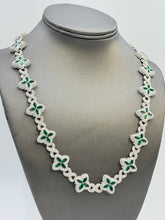 Duhaas Sterling Silver 925 Clover Infinity Chain Necklace 22” | 18mm Wide | DEF VVS Moissanite Pavé ~54 CTW | Emerald Green CZ Marquise Accents | 89.4g Solid Silver Statement Necklace