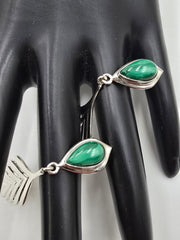 Jay King Sterling Silver Malachite Leaf Design Drop Earrings, 2-1/2"