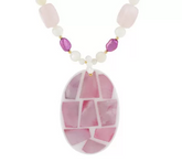 Lee Sands Giraffe Print Gemstone & Cultured Pearl Inlay Necklace, Pink