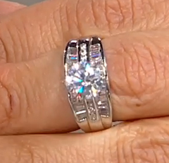 Diamonique Round & Baguette Ring, Sterling Silver, Size 10