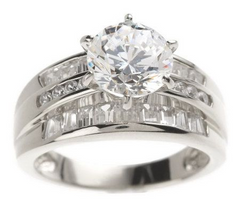 Diamonique Round & Baguette Ring, Sterling Silver, Size 10