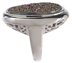 Drusy Quartz Bold Oval Pink Sterling Ring Size 6