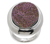 Drusy Quartz Bold Oval Pink Sterling Ring Size 6