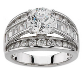 Diamonique Platinum Clad 100-Facet Channel-Set Ring Size 10