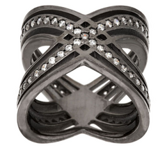 Italian Silver Polished Crystal "X" Design Ring Sterling, Size 5