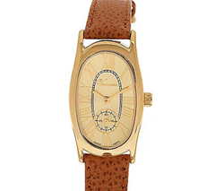 Veronese 18K Clad Oval Case Camel Pebble Strap Watch