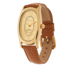 Veronese 18K Clad Oval Case Camel Pebble Strap Watch