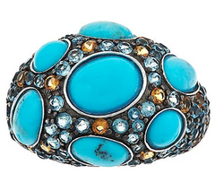 Turquoise & Multi-Gemstone Sterling Ring Size 10