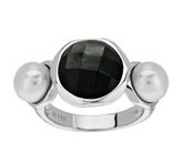 Honora Cultured Pearl and Mother-of-Black Pearl Doublet Sterling Ring, Size 5