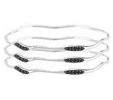 UltraFine Silver Large Set of 3 Black Spinel Bangles
