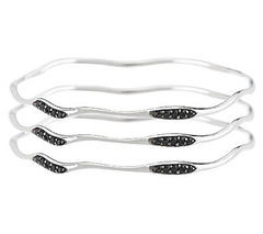 UltraFine Silver Large Set of 3 Black Spinel Bangles