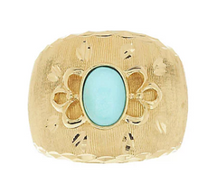 Veronese 18K Clad Oval Turquoise Diamond Cut Design Ring Size 5