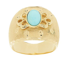 Veronese 18K Clad Oval Turquoise Diamond Cut Design Ring Size 5
