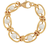 Honora Cultured Pearl White Ringed 8" Oval Link Bronze Bracelet 8"