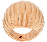 Italian Silver Sterling Bold Polished Domed Ribbed Design Ring, Gold Tone, Size 6