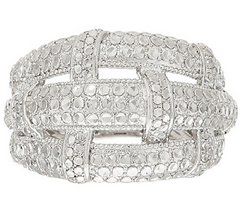Anillo abovedado con corte de diamante y tejido de canasta con revestimiento de rosa en plata de ley, talla 5