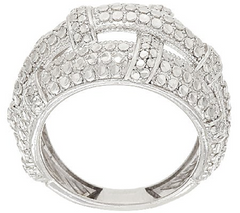 Anillo abovedado con corte de diamante y tejido de canasta con revestimiento de rosa en plata de ley, talla 5